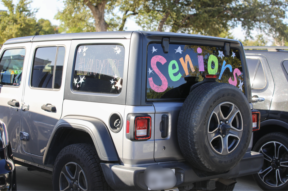 Car decorated by senior. Traditionally, every year seniors will decorate their car for the first day of school. 